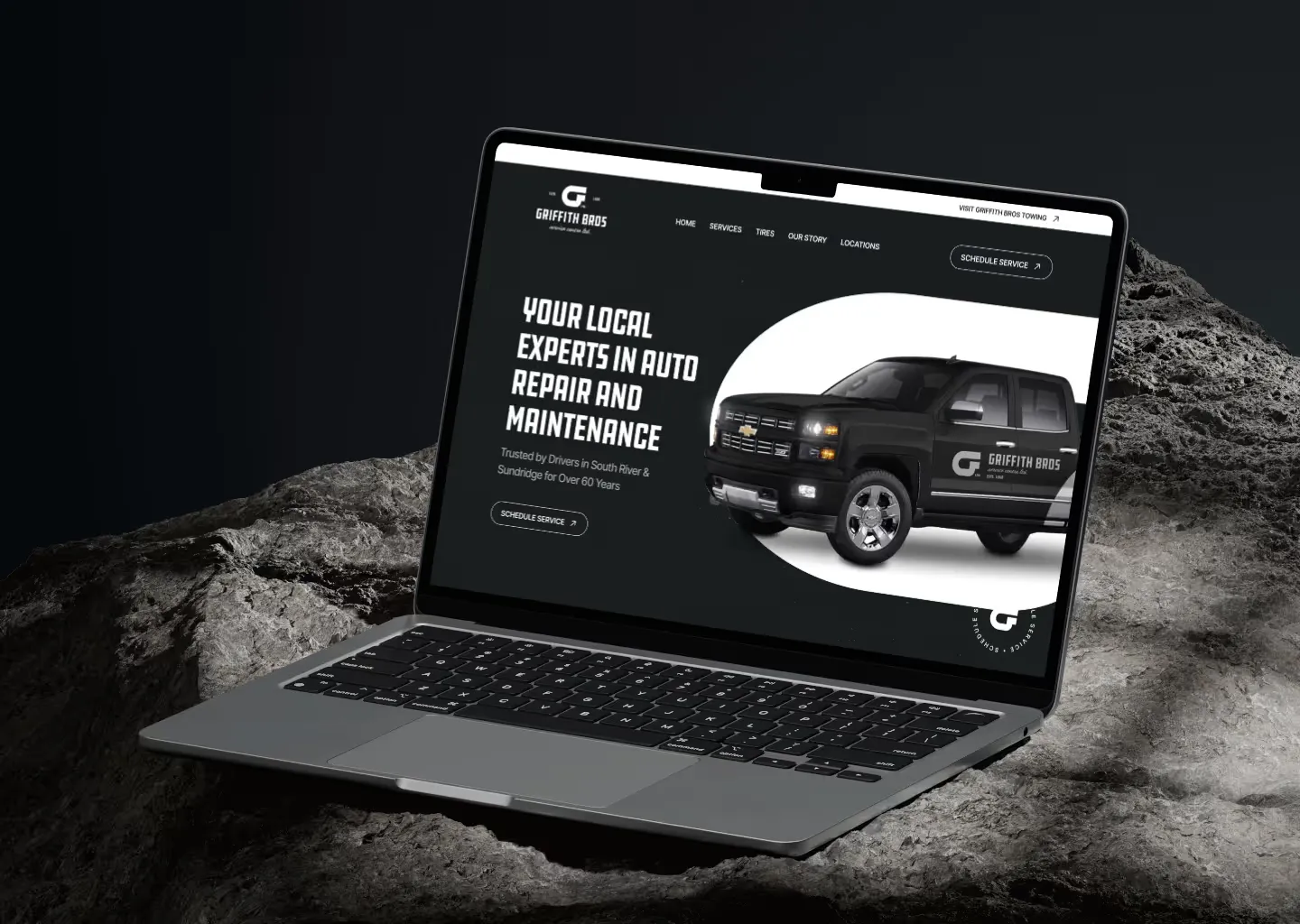 The Griffith Bros. website shown on a laptop